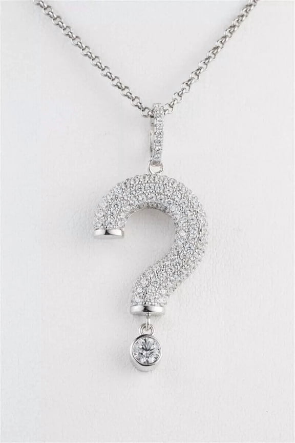 2.00Ct Round Cut Lab Created Diamond Question Mark Pendant in 14K White Gold Plated