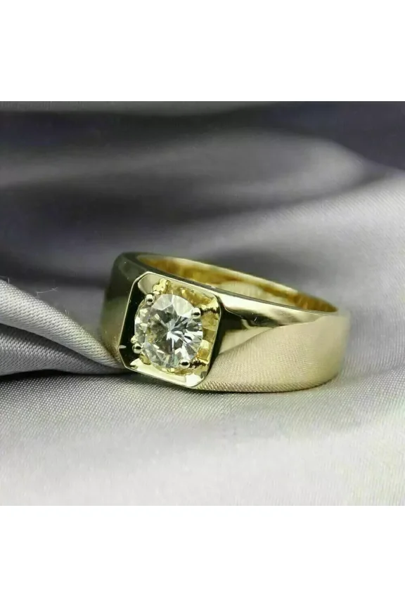 2.00Ct Round Cut Lab Created Diamond Solitaire Men's Ring 14K Yellow Gold Plated