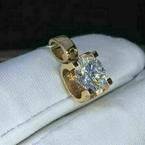 2.00Ct Round Cut Lab Created Diamond Solitaire Pendant 14K Yellow Gold Finish