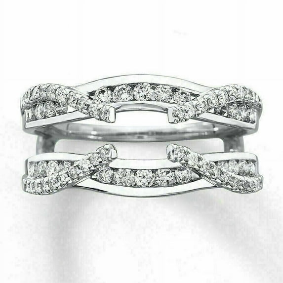 2.00Ct Round Cut Lab Created Diamond Women's Enhancer Wedding Wrap Ring 14k White Gold Plated 925 Silver For Her