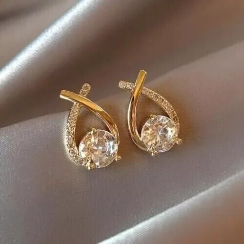 NEW LATEST ENTERPRISES 2.00Ct Round Cut Lab Created Diamond Women's Stud Earrings 14K Yellow Gold Plated