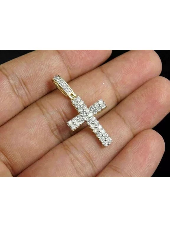 2.00Ct Round Cut Lab-Created Diamond synthetic Tiny Cross Pendant 14k Yellow Gold Plated