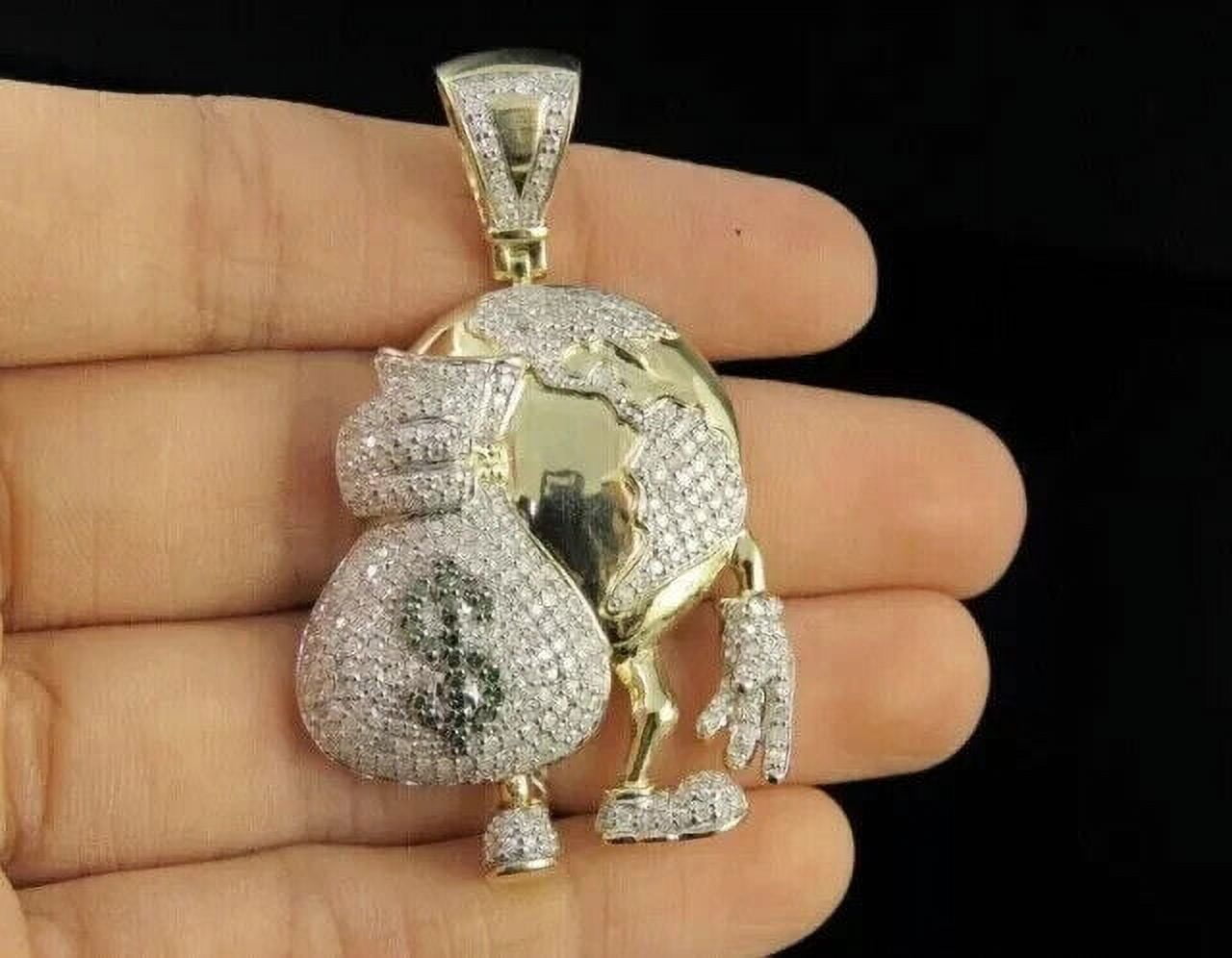SHREE JEWELS 2.00Ct Round Cut Moissanite Men's Globe Money Bag Pendant 14k Yellow Gold Finish