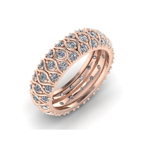 2.00Ct Round Cut Natural Diamond 3Row Women's Anniversary Wedding Eternity Band Ring 18k Gold G SI1