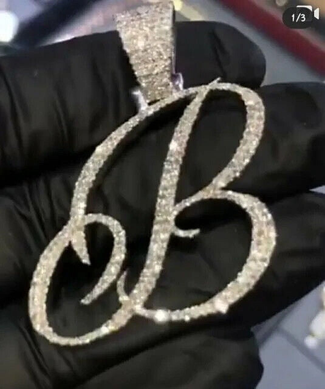 SAJEWELS 2.00Ct Round Cut Real Moissanite BLetter Pendant 14K White Gold Plated Silver