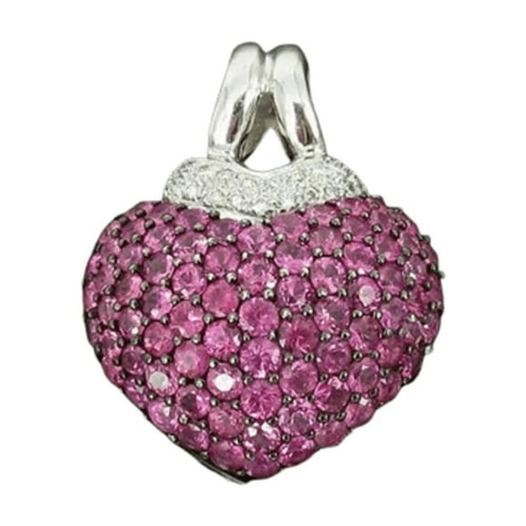 2.00Ct Round Cut Red Ruby 925 Silver Women's Heart Pendant In 14k White Gold Finish 18" Chain