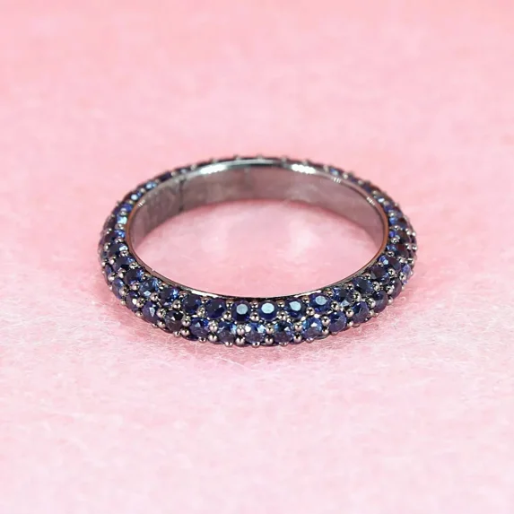 2.00Ct Round Cut Simulated Blue Sapphire Women's Full Eternity Wedding Band Ring 14K White Gold Plated Silver