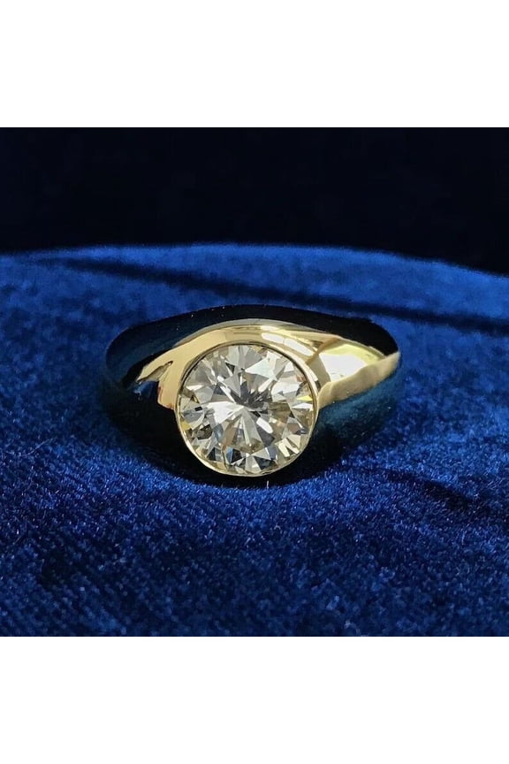 2.00Ct Round Cut Simulated Diamond Bezel Set Women's Ring 14K Yellow Gold Plated