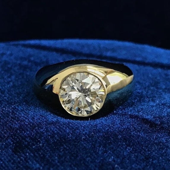 2.00Ct Round Cut Simulated Diamond Bezel Set Women's Ring 14K Yellow Gold Plated