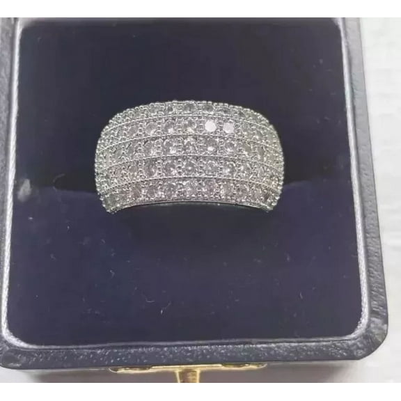 2.00Ct Round Cut Simulated Diamond Cluster Men's Wedding Band Ring 14K White Gold Plated 925 Silver For Him