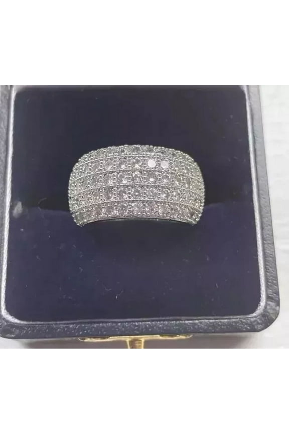 2.00Ct Round Cut Simulated Diamond Cluster Men's Wedding Band Ring 14K White Gold Plated 925 Silver For Him