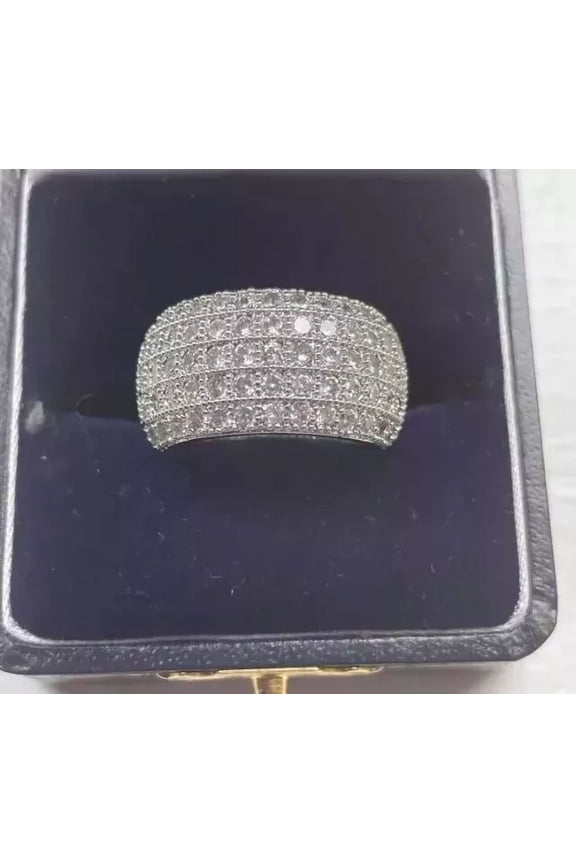 2.00Ct Round Cut Simulated Diamond Cluster Men's Wedding Band Ring 14K White Gold Plated 925 Silver For Him