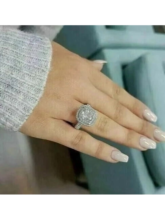 2.00Ct Round Cut Simulated Diamond Double Halo Women's Wedding Ring 14K White Gold Plated Size- 15