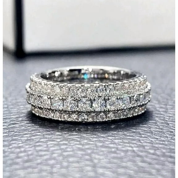 2.00Ct Round Cut Simulated Diamond Full Eternity Women's Wedding Band Ring 14K White Gold Plated 925 Silver