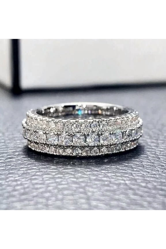 2.00Ct Round Cut Simulated Diamond Full Eternity Women's Wedding Band Ring 14K White Gold Plated 925 Silver