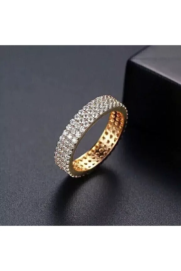 2.00Ct Round Cut -Simulated Diamond Three Row Women's Eternity Band Rings 14K Yellow Gold Plated Silver For Her