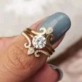 thumbnail image 1 of 2.00Ct Round Cut Simulated Diamond Women's Wedding Bridal Ring Set 14K Yellow Gold Plated 925 Silver, 1 of 2