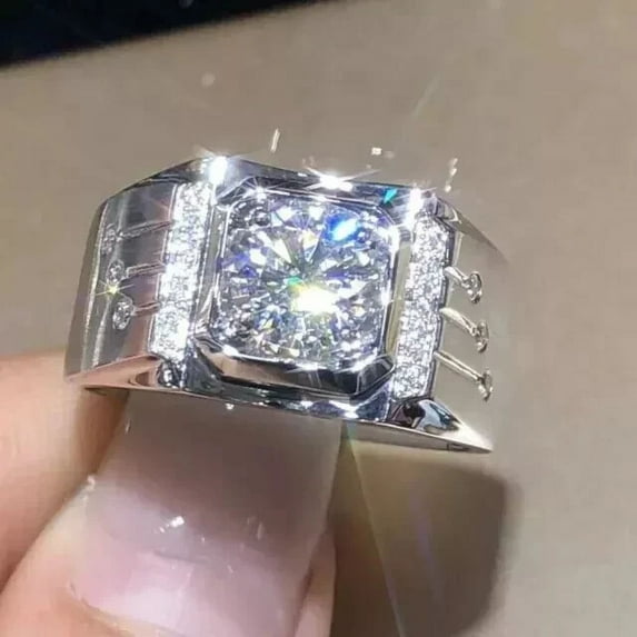 2.00Ct Round Cut Simulated White Diamond Men's Engagement Pinky Band Ring 14k White Gold Plated 925 Sterling Silver For Him