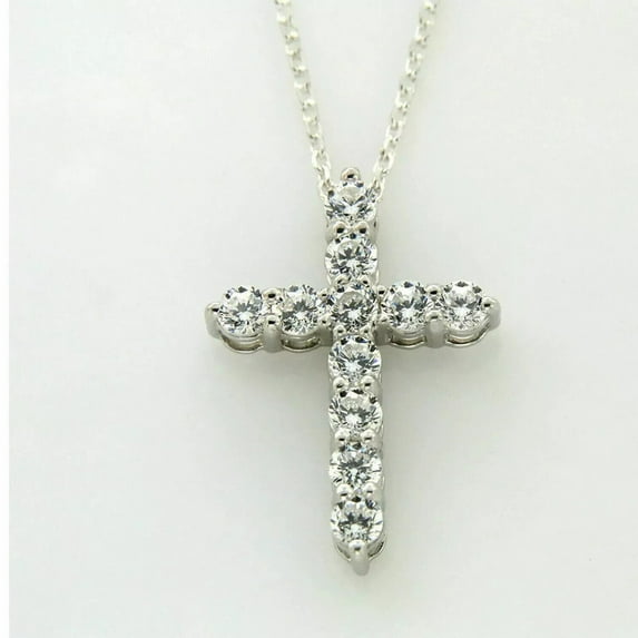 2.00Ct Round Cut VVS1/D Diamond Cross Pendant 14K White Gold Finish Free Chain