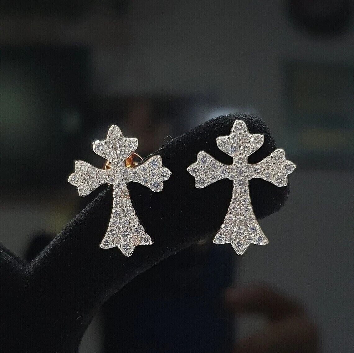 SHREE JEWELS 2.00Ct Round Cut White Diamond Fancy Cross Stud Earrings 14K Rose Gold Finish