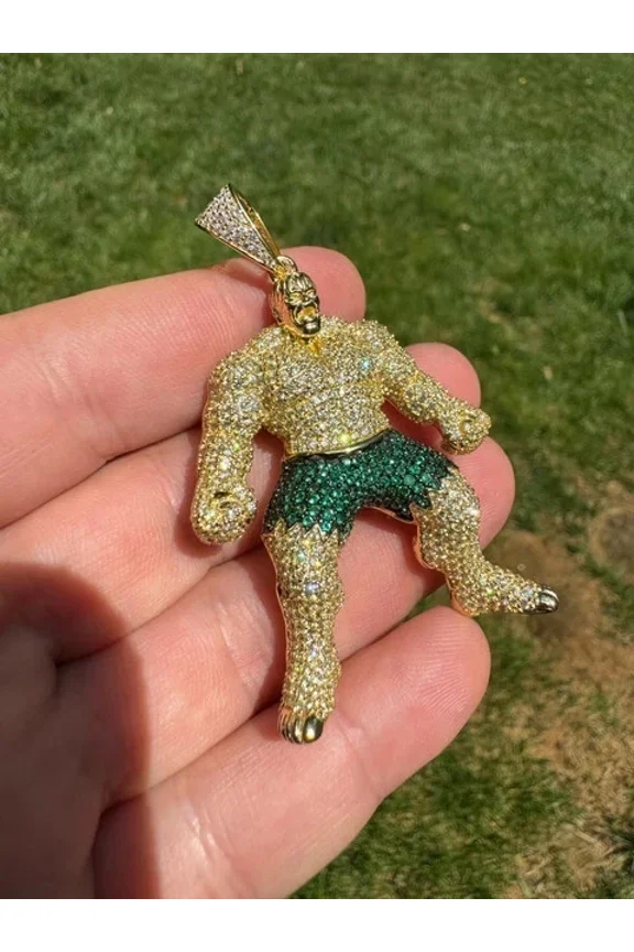 2.00Ct Round Real Moissanite Men's Hulk Superhero Pendant 14K Yellow Gold Plated