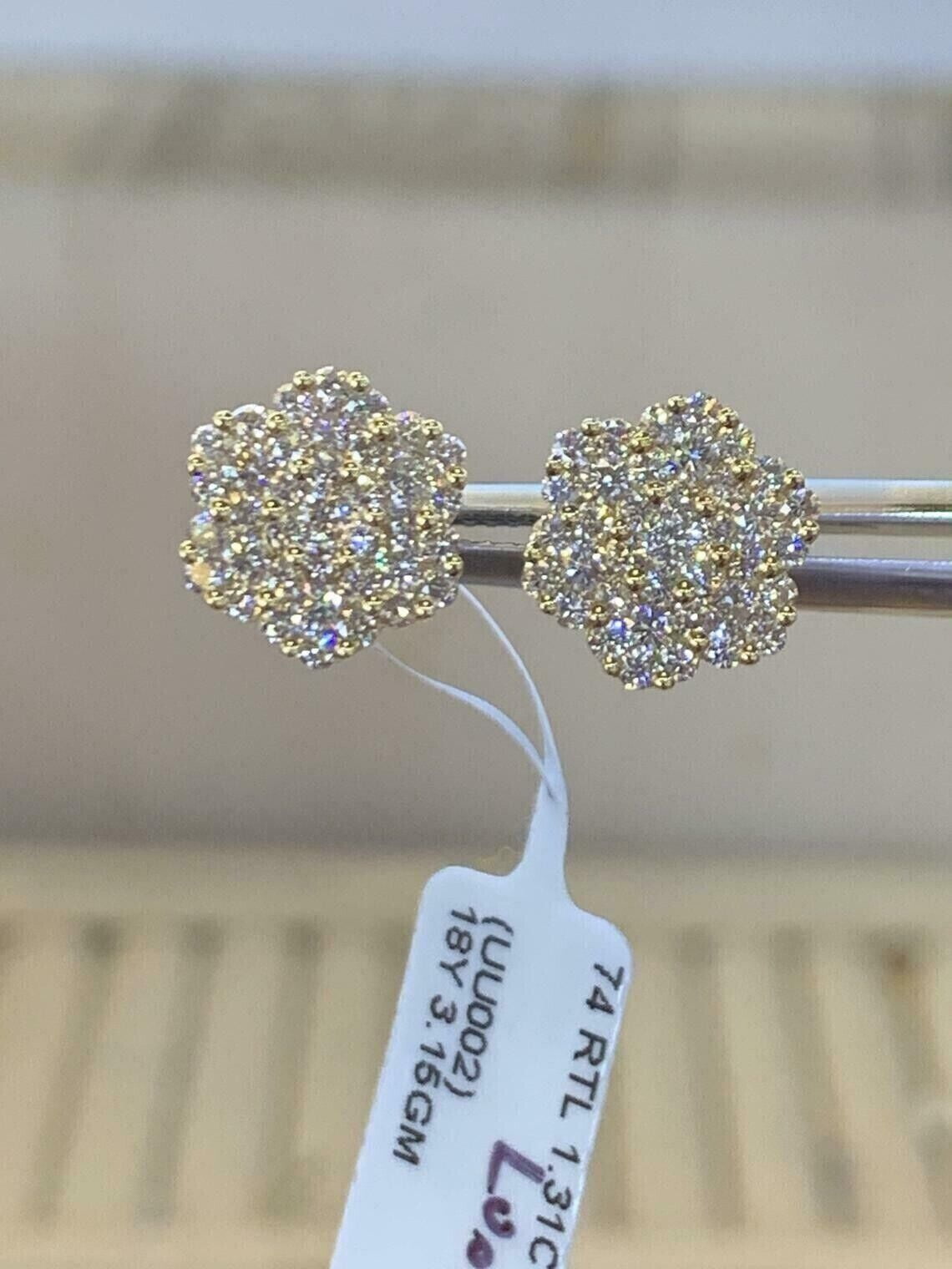 SAJEWELS 2.00Ct Round VVS1 Moissanite Cluster Stud Earrings 14K Yellow Gold Silver Finish