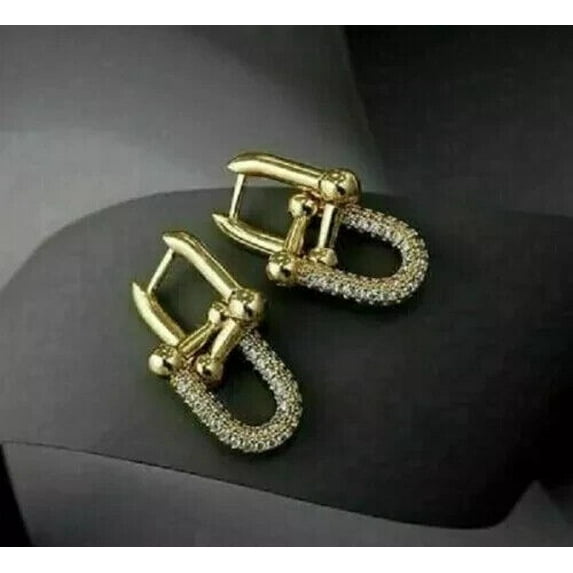 2.00Ct Simulated Diamond Paper Clip Hoop Drop Earrings 14K Yellow Gold Plated