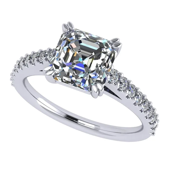2.00ct Asscher Cut Cathedral Solitaire Engagement Ring, Pure Brilliance Zirconia-Silver-Rhodium Plated-Size 6