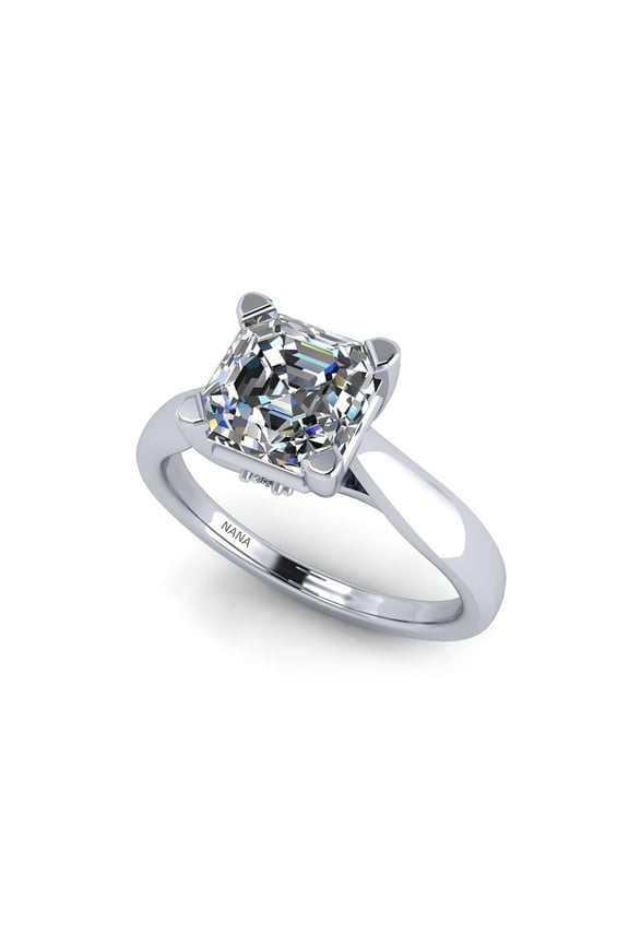 2.00ct Asscher Lucita Solitaire Simulated Diamond Wedding Engagement Ring 14K Gold-7.0mm-Size 9