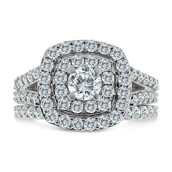 2.00ct Cushion Halo Diamond Engagement Wedding Ring Set 10K White Gold