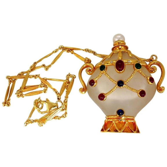 2.00ct Natural Sapphire Ruby Emerald Diamond Perfume Flask Jar Pendant 18 Karat