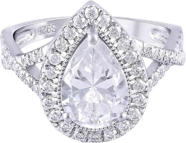 2.01 CT Moissanite Engagement Ring for Women | GRA Certified, Platinum Plated Sterling Silver, Pear Cut Solitaire, D Color VVS1 Clarity | Wedding, Engagement & Promise Ring