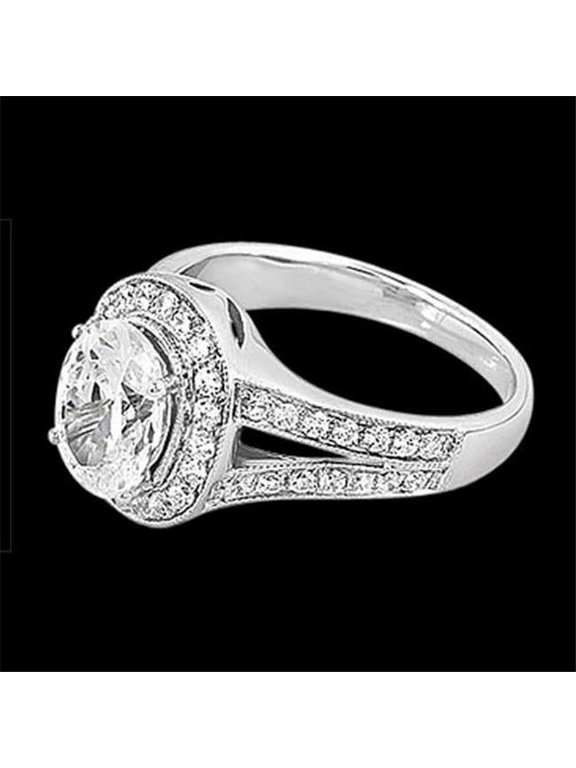 2.01 CT Oval Diamond Split Shank Engagement Ring, Size 6.5