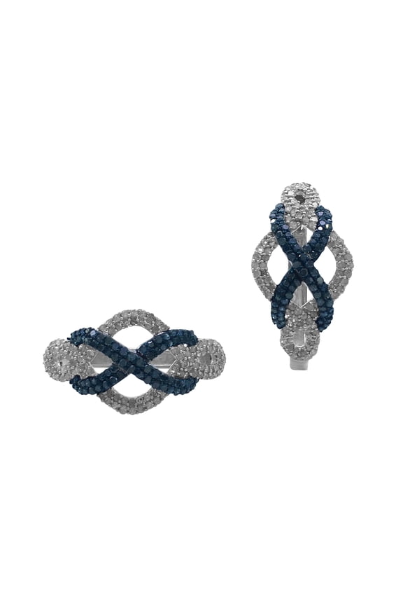 2.01 Cttw Round White Color Enhanced Blue Natural Diamond Hoop Huggie Infinity Earrings for Women in 925 Sterling Silver (G-H Color)