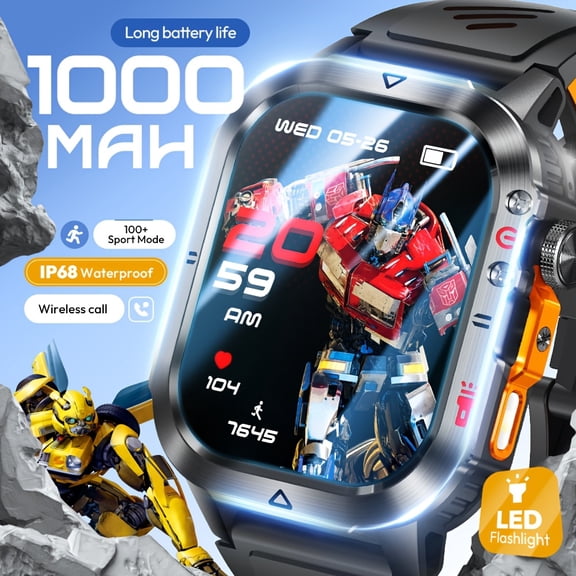 2.01" HD smartwatch with 1000mAh long-lasting battery. Features wireless calls, message sync, LED light and 100+ sports modes, fits iOS & Android.