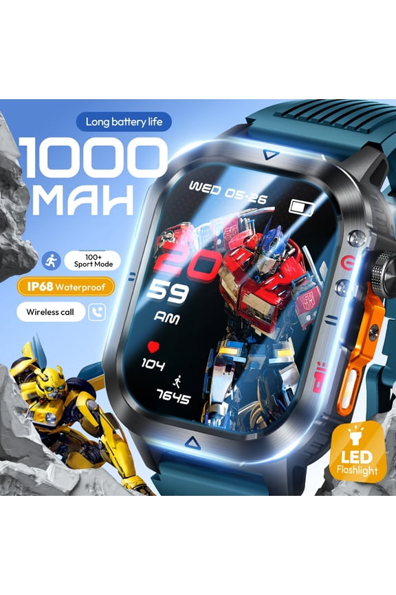 2.01" HD smartwatch with 1000mAh long-lasting battery. Features wireless calls, message sync, LED light and 100+ sports modes, fits iOS & Android.