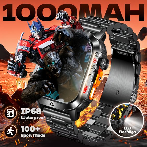 2.01" Metal Frame Smartwatch, 1000mAh Battery, Call Reminder, Compass & Flashlight, Multi-sport Functions for iOS & Android
