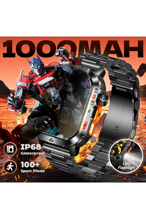 2.01" Metal Frame Smartwatch, 1000mAh Battery, Call Reminder, Compass & Flashlight, Multi-sport Functions for iOS & Android
