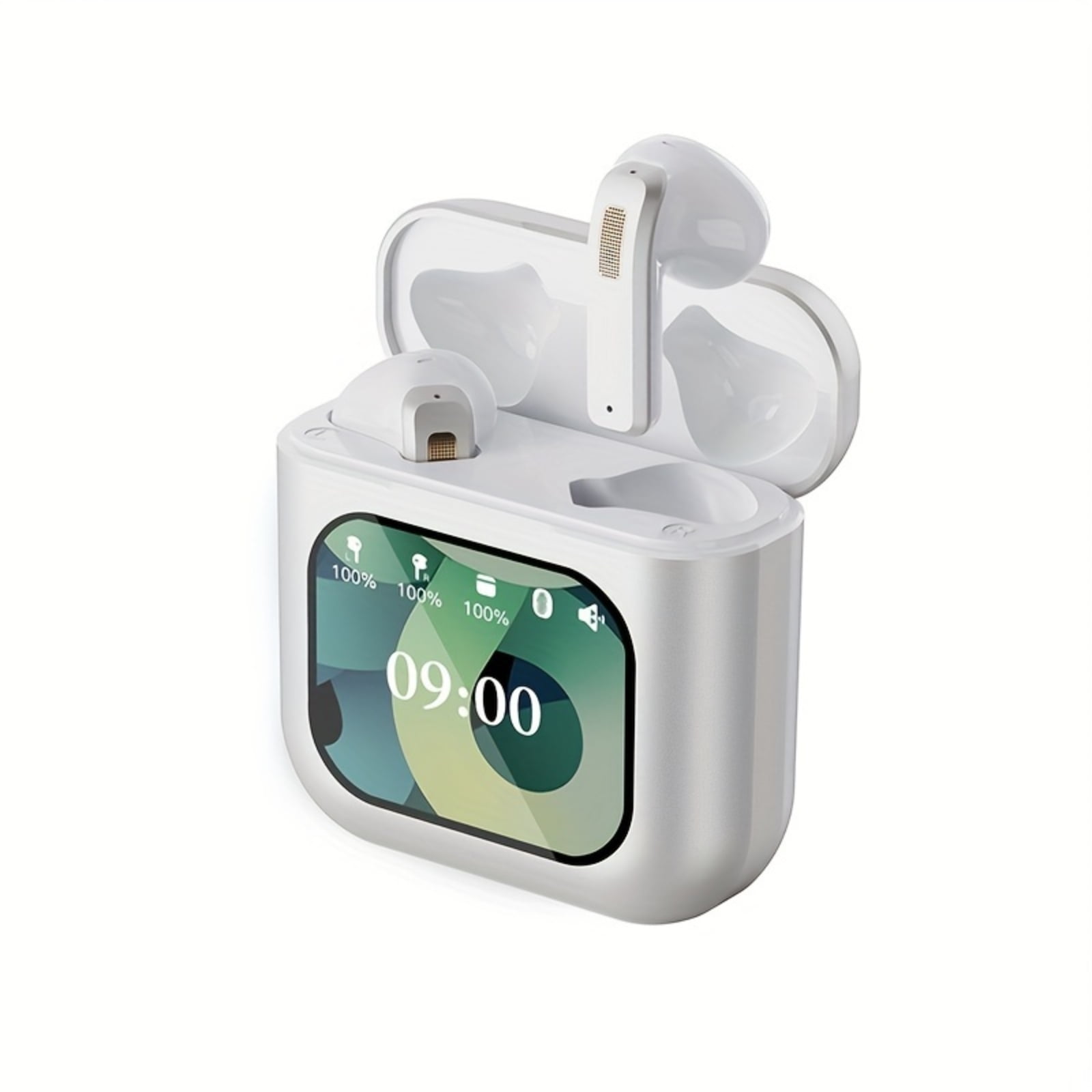 2.01" Touch Screen Wireless Bluetooth Earbuds with 8G Memory, 30H Playtime Deep Bass Bluetooth Headphones with 4 ENC Mic, Waterproof Wireless Earphones for Tablet Laptop Android/iOS Phones(White)