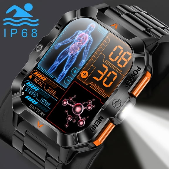 2.01" Wireless Calling Smartwatch, Answer & Hang Up, 430mAh, Fitness Tracking, Message Alerts, Built-In Flashlight, Sedentary Water Drinking Alarm Reminders