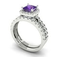 thumbnail image 1 of 2.01 ct Brilliant Princess Cut Natural Amethyst 14k White Gold Halo Solitaire with Accents Engagement Bridal Wedding Ring Band Set size 5, 1 of 7