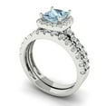 thumbnail image 1 of 2.01 ct Brilliant Princess Cut Natural Swiss Blue Topaz 14k White Gold Halo Solitaire with Accents Engagement Bridal Wedding Ring Band Set size 4.5, 1 of 7