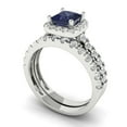 thumbnail image 1 of 2.01 ct Brilliant Princess Cut Blue Sapphire 14k White Gold Halo Solitaire with Accents Engagement Bridal Wedding Ring Band Set size 8.5, 1 of 7