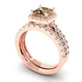 thumbnail image 1 of 2.01 ct Brilliant Princess Cut Champagne 14k Rose Gold Halo Solitaire with Accents Engagement Bridal Wedding Ring Band Set size 8.25, 1 of 7