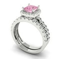 thumbnail image 1 of 2.01 ct Brilliant Princess Cut Pink Zircon 14k White Gold Halo Solitaire with Accents Engagement Bridal Wedding Ring Band Set size 4.75, 1 of 7