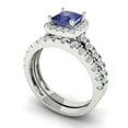 thumbnail image 1 of 2.01 ct Brilliant Princess Cut Tanzanite 18K White Gold Halo Solitaire with Accents Engagement Bridal Wedding Ring Band Set size 5.25, 1 of 7
