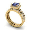 thumbnail image 1 of 2.01 ct Brilliant Princess Cut Tanzanite 18K Yellow Gold Halo Solitaire with Accents Engagement Bridal Wedding Ring Band Set size 7.25, 1 of 7