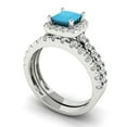 thumbnail image 1 of 2.01 ct Brilliant Princess Cut Turquoise 18K White Gold Halo Solitaire with Accents Engagement Bridal Wedding Ring Band Set size 9.75, 1 of 7