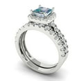 thumbnail image 1 of 2.01 ct Brilliant Princess Cut Blue Moissanite 18K White Gold Halo Solitaire with Accents Engagement Bridal Wedding Ring Band Set size 10.5, 1 of 7
