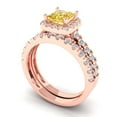 thumbnail image 1 of 2.01 ct Brilliant Princess Cut Yellow Moissanite 18K Rose Gold Halo Solitaire with Accents Engagement Bridal Wedding Ring Band Set size 11, 1 of 7
